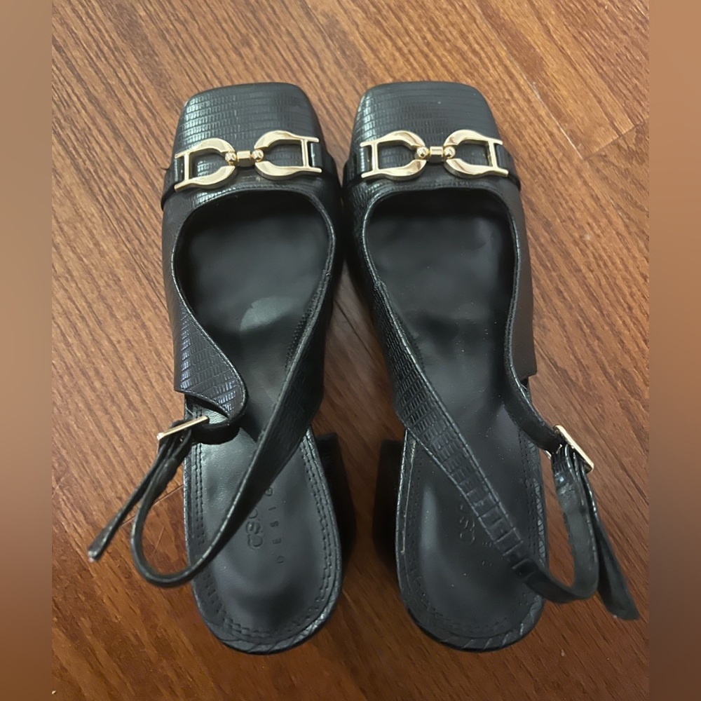 Black snake skin block heels